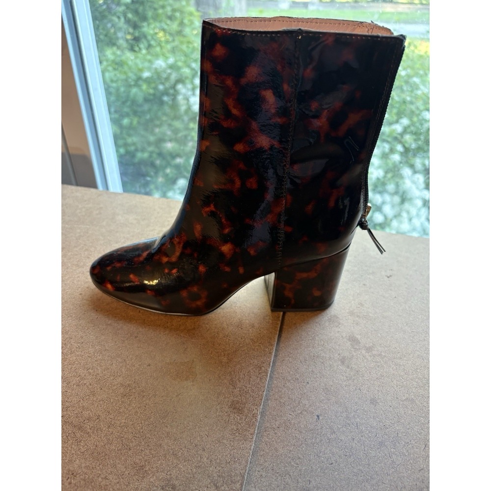 J.CREW Tortoise Shell Patent Leather Ankle Boots Women's Size 5 Heeled Mod Chic